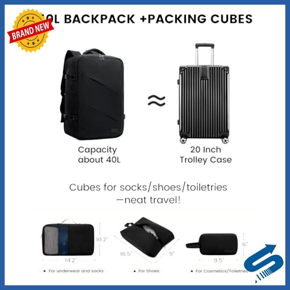 Large Travel Backpack Water Resistant Laptop Carry On Bag with Packing Cubes - Picture 6 of 6